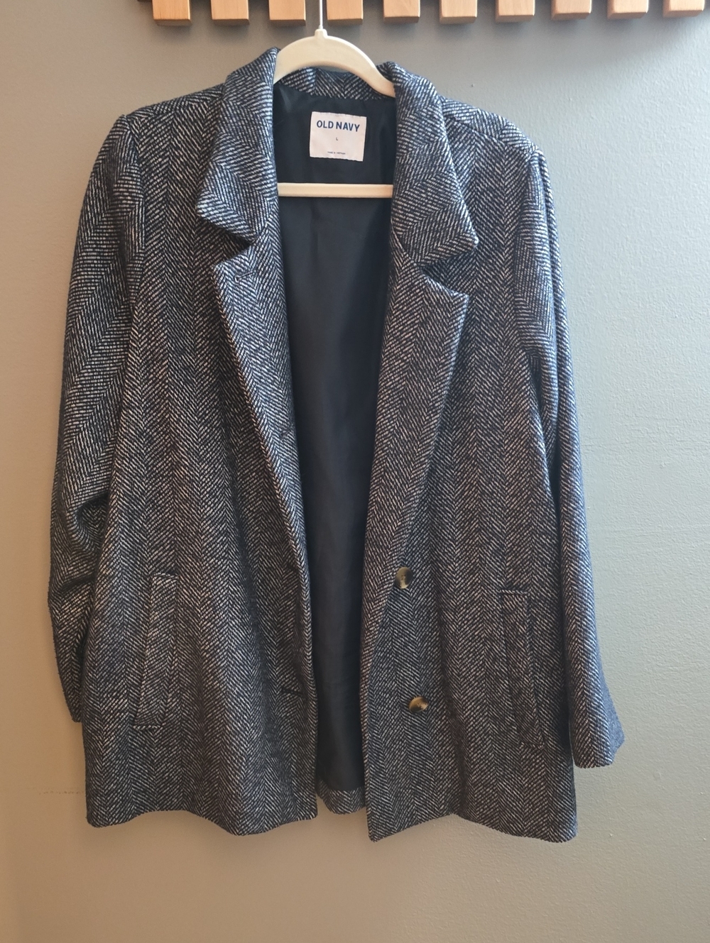 Old Navy Navy Blue and White Herringbone Pea Coat